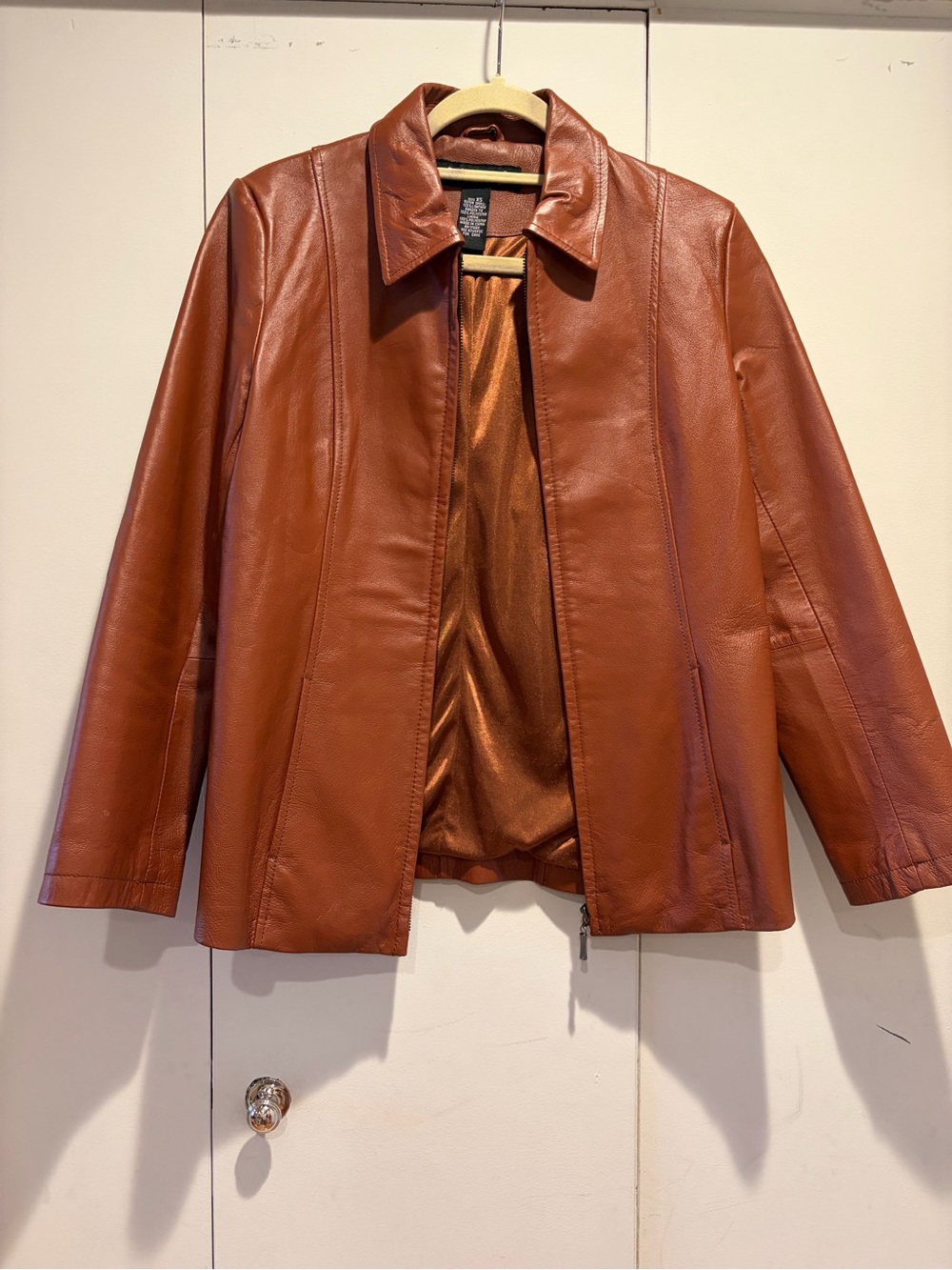 Dialogue Vintage 100% Leather Brown VJacket Women’s Zipup Front XS